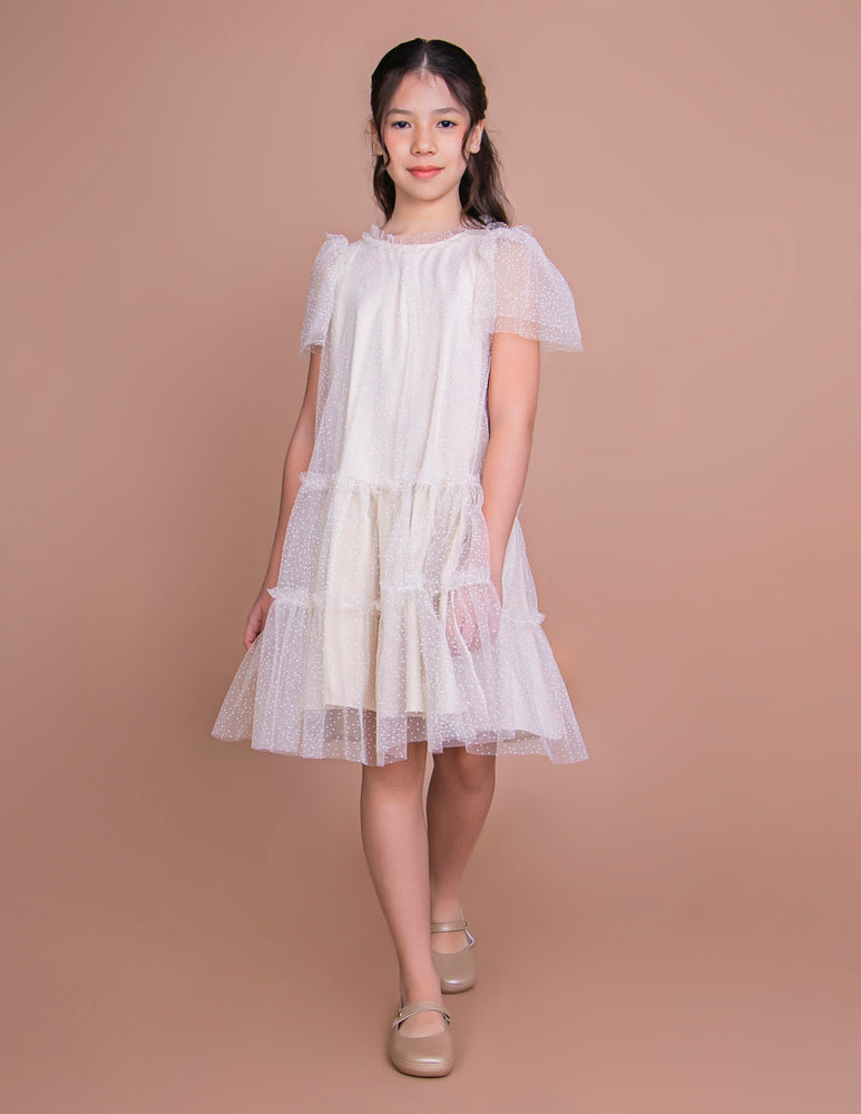 Vestido Infantil Paris Tule Bege