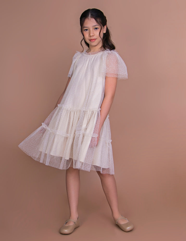 Vestido Infantil Paris Tule Bege