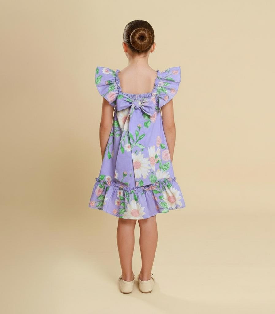 Vestido Infantil Bolonha Floral Lilás