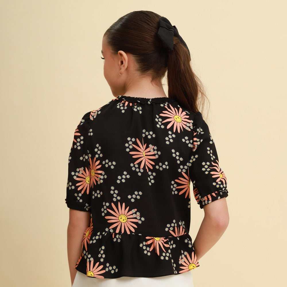 Bata Infantil Lyon Flores Preto