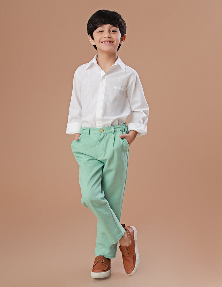 Calça Infantil de Linho Verde Celadon