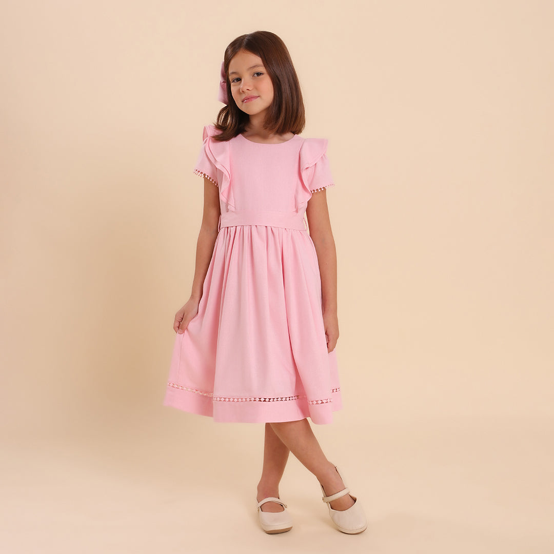 Vestido Infantil Louise Viscolinho Rosa