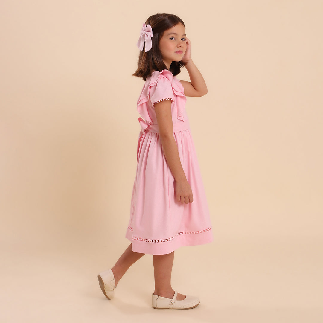 Vestido Infantil Louise Viscolinho Rosa