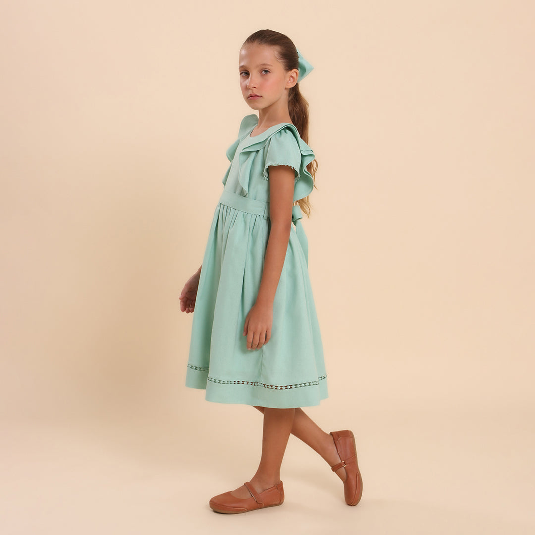 Vestido Infantil Louise Viscolinho Verde Celadon