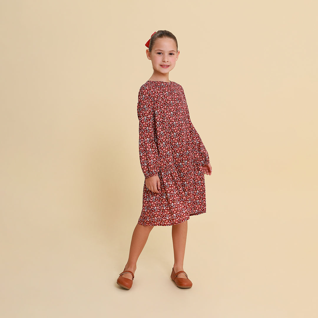 Vestido Infantil Verona Florzinha Vinho