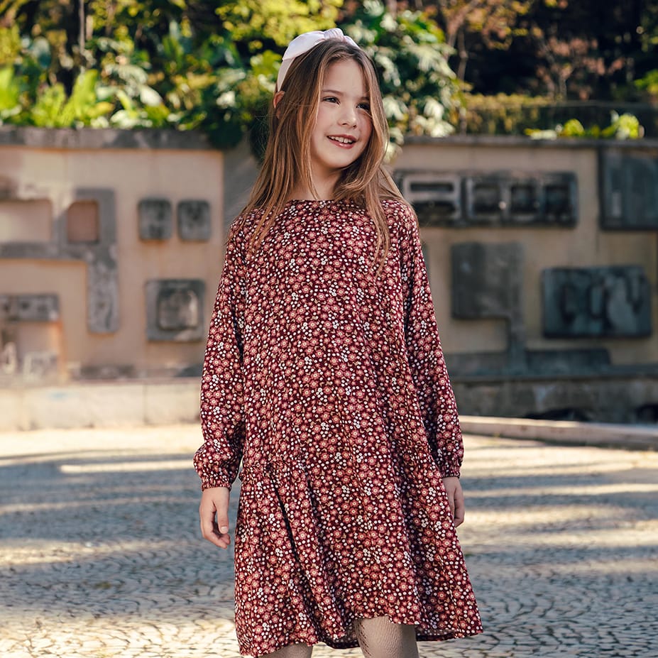 Vestido Infantil Verona Florzinha Vinho