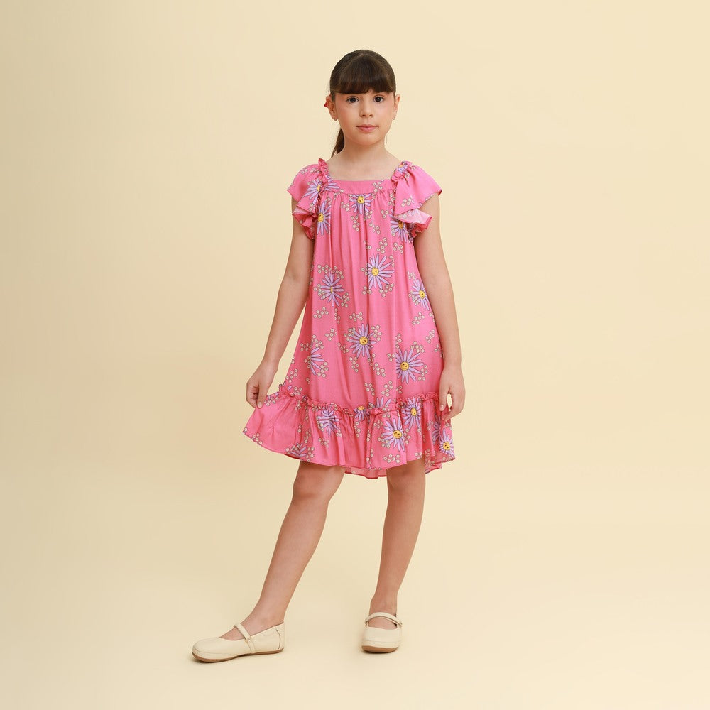 Vestido Infantil Bolonha Flores Rosa