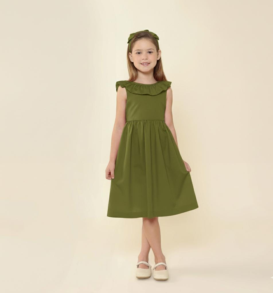 Vestido Infantil Babado Verde Oliva Natal