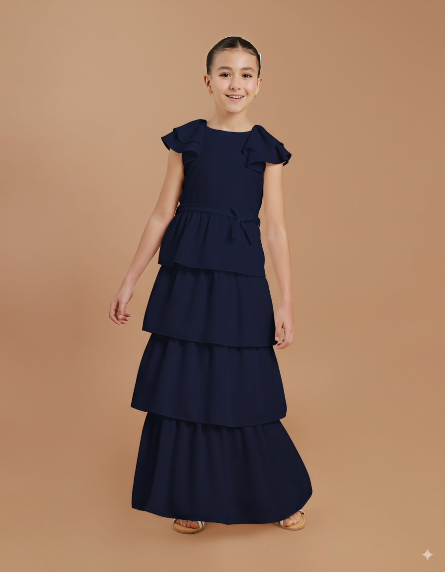 Vestido Infantil Kaya Longo Azul Marinho