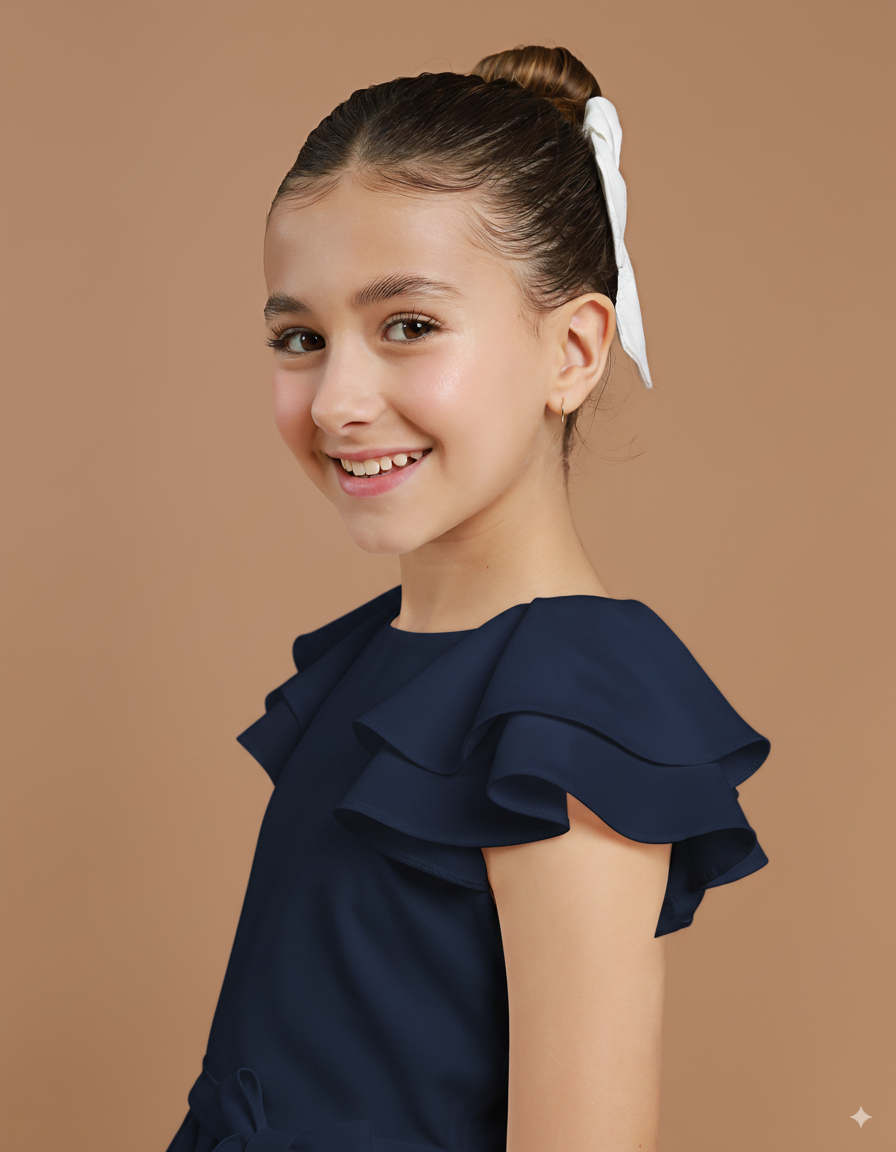Vestido Infantil Kaya Longo Azul Marinho
