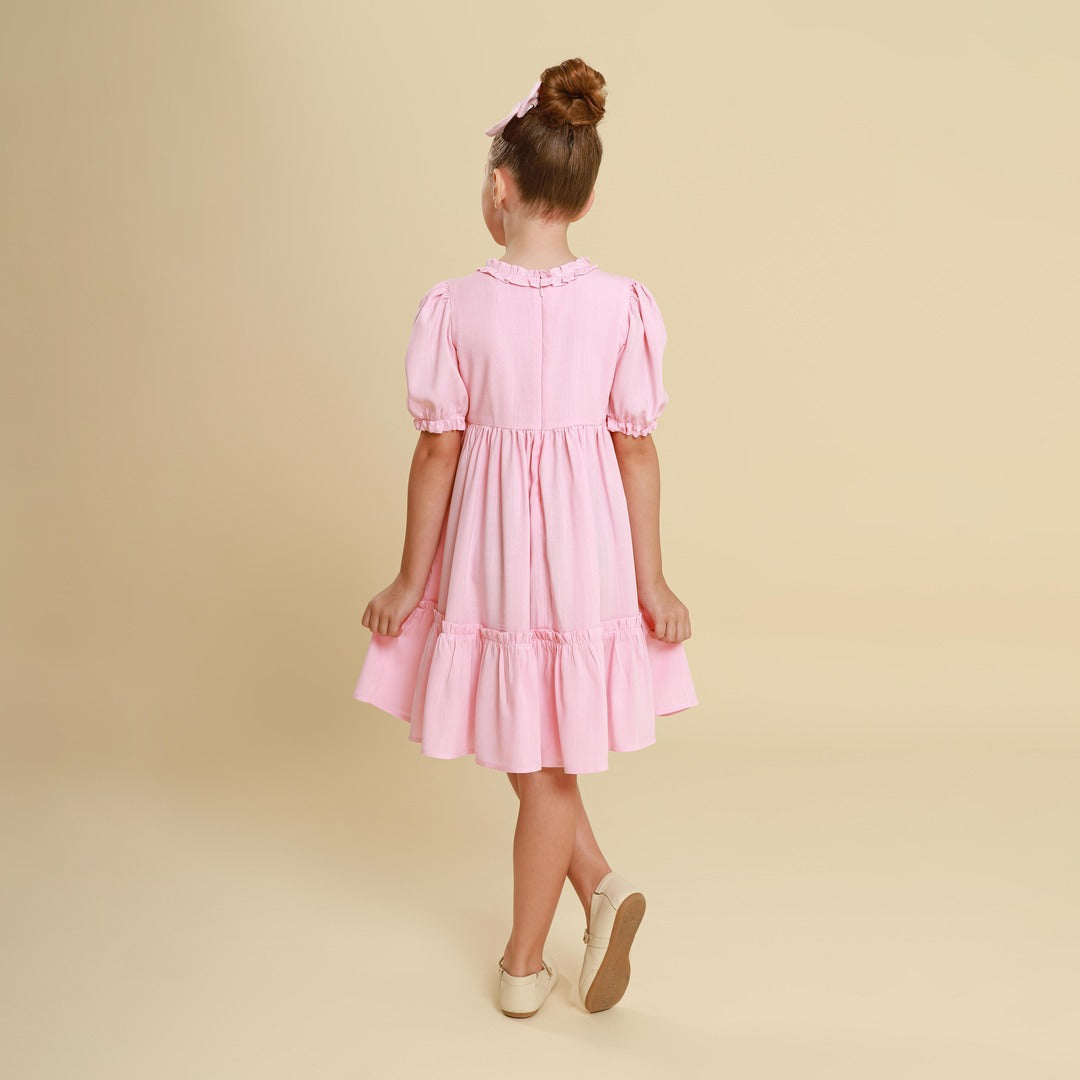 Vestido Infantil Lírio Viscose Rosa Bebê