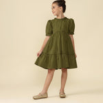 Vestido Infantil Lírio Verde Oliva Natal