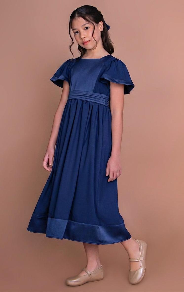 Vestido Infantil Audrey Crepe Azul Marinho