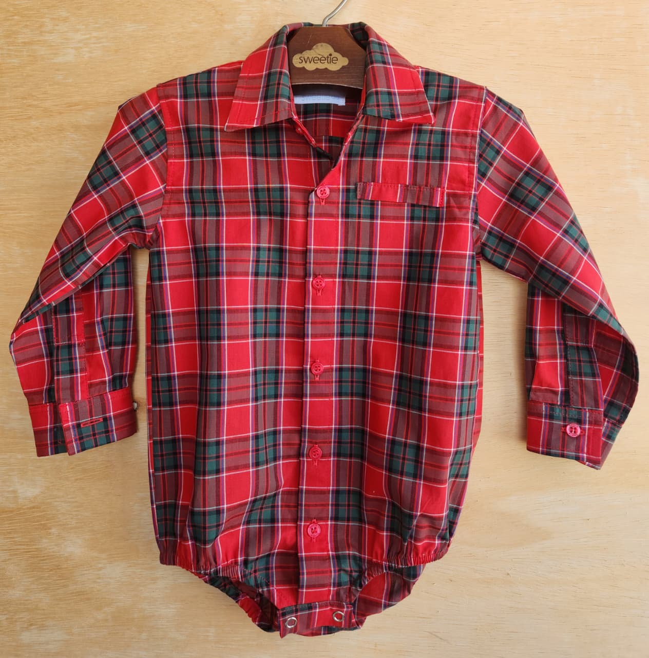 Camisa Body Bebê Scott Xadrez Vermelho