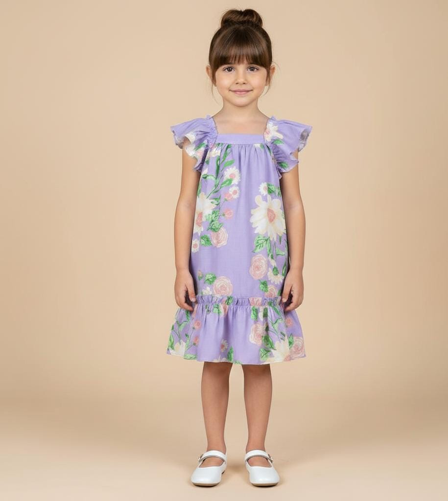 Vestido Infantil Bolonha Floral Lilás