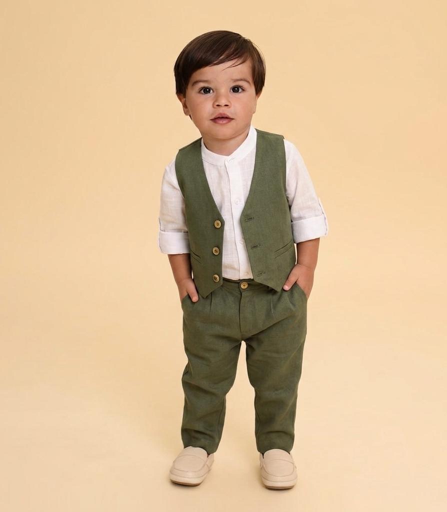 Conjunto Bebê Pajem 3 Peças Verde Oliva