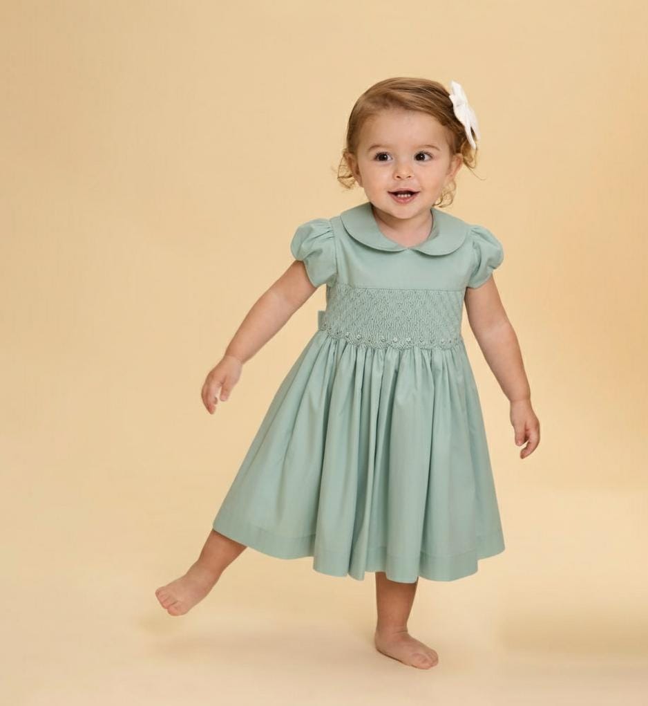 Vestido Bordado Bebê Clara Verde Celadon