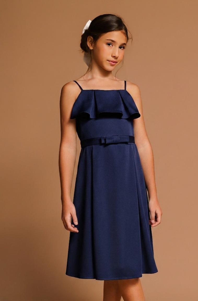 Vestido Infantil Heloise Crepe Azul Marinho