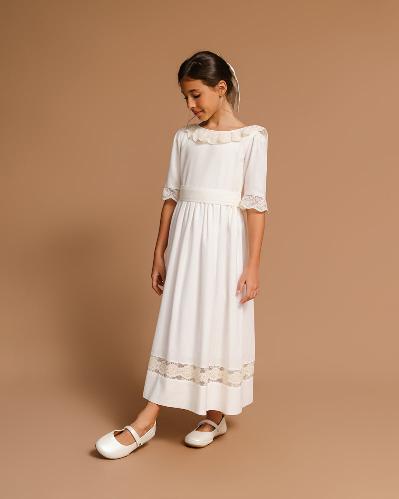 Vestido Viscolinho Renda Infantil Mabel Off White