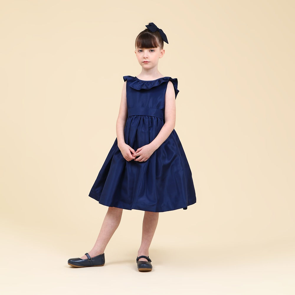 Vestido Infantil Festa Babado Azul Marinho