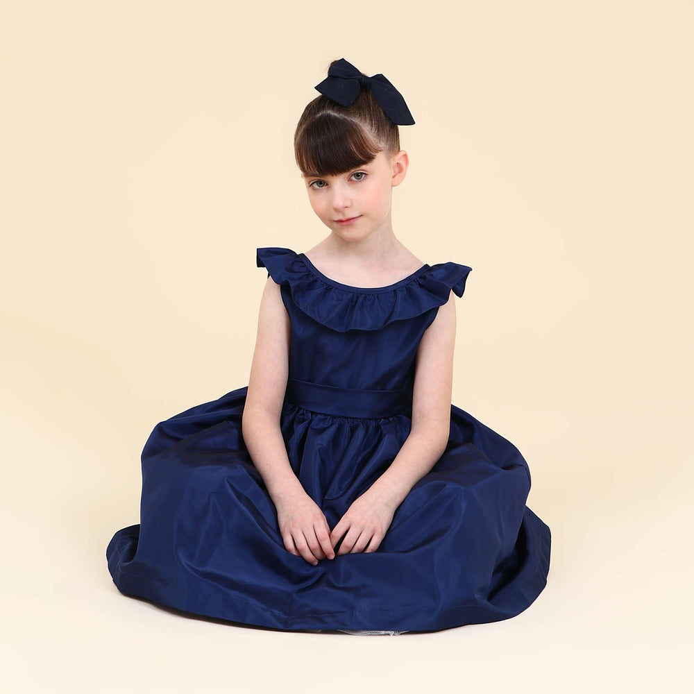 Vestido Infantil Festa Babado Azul Marinho