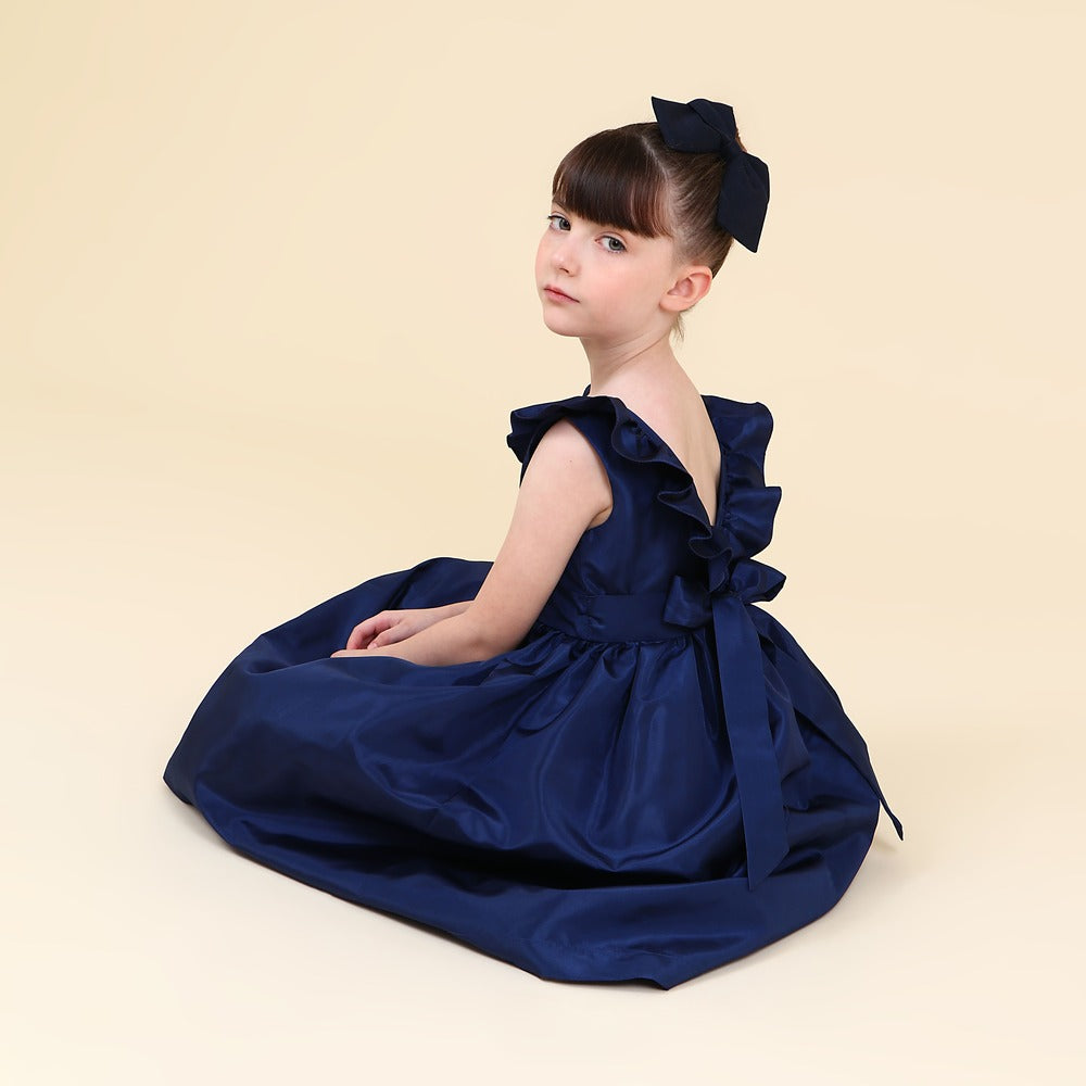 Vestido Infantil Festa Babado Azul Marinho