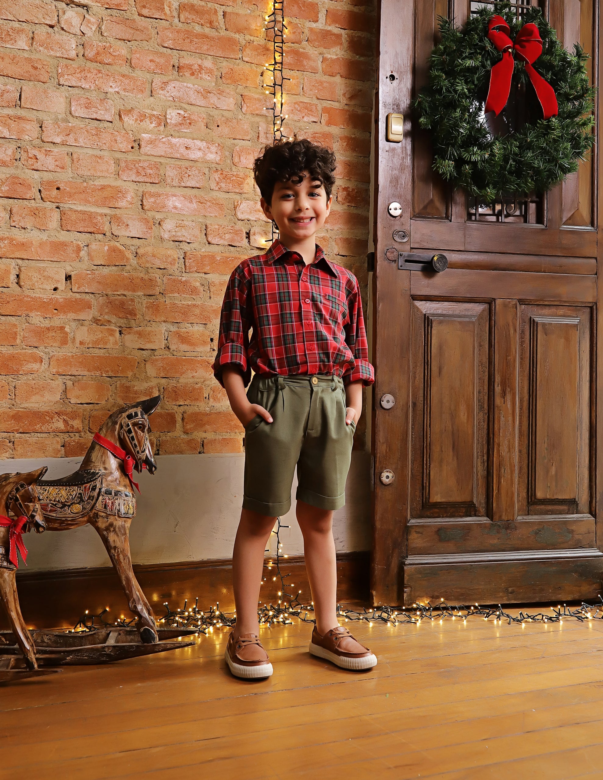 Shorts Infantil de Linho Verde Oliva