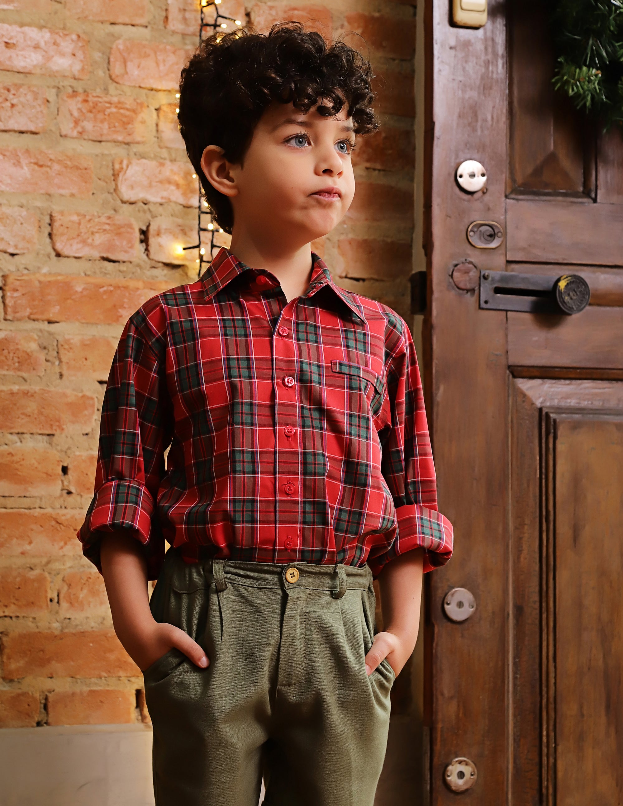 Shorts Infantil de Linho Verde Oliva