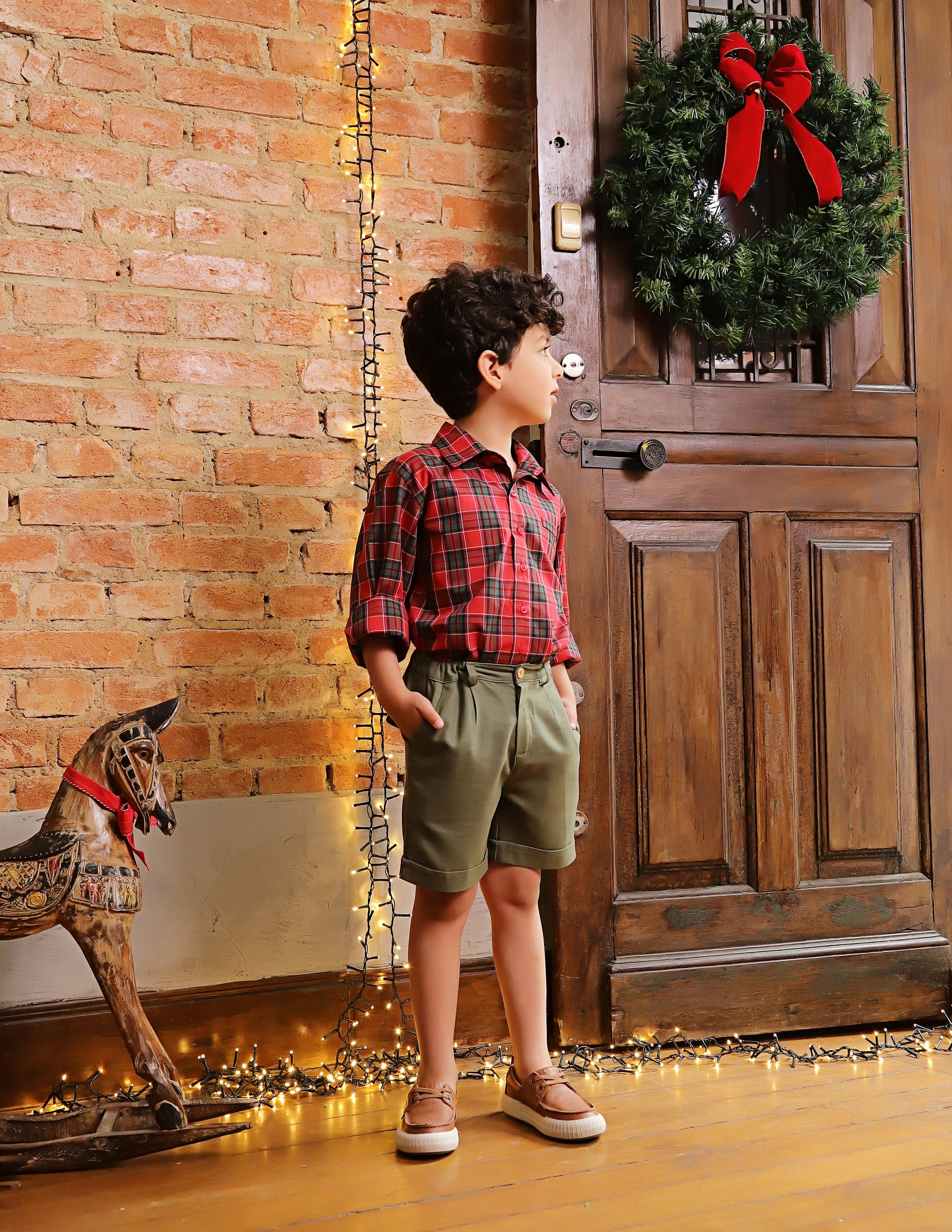 Shorts Infantil de Linho Verde Oliva