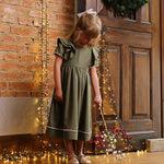 Vestido Infantil Louise Viscolinho Verde Oliva Natal