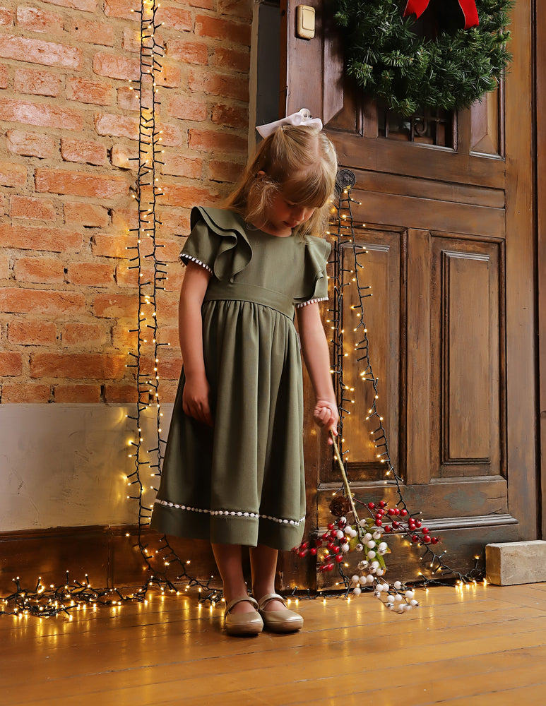 Vestido Infantil Louise Viscolinho Verde Oliva Natal