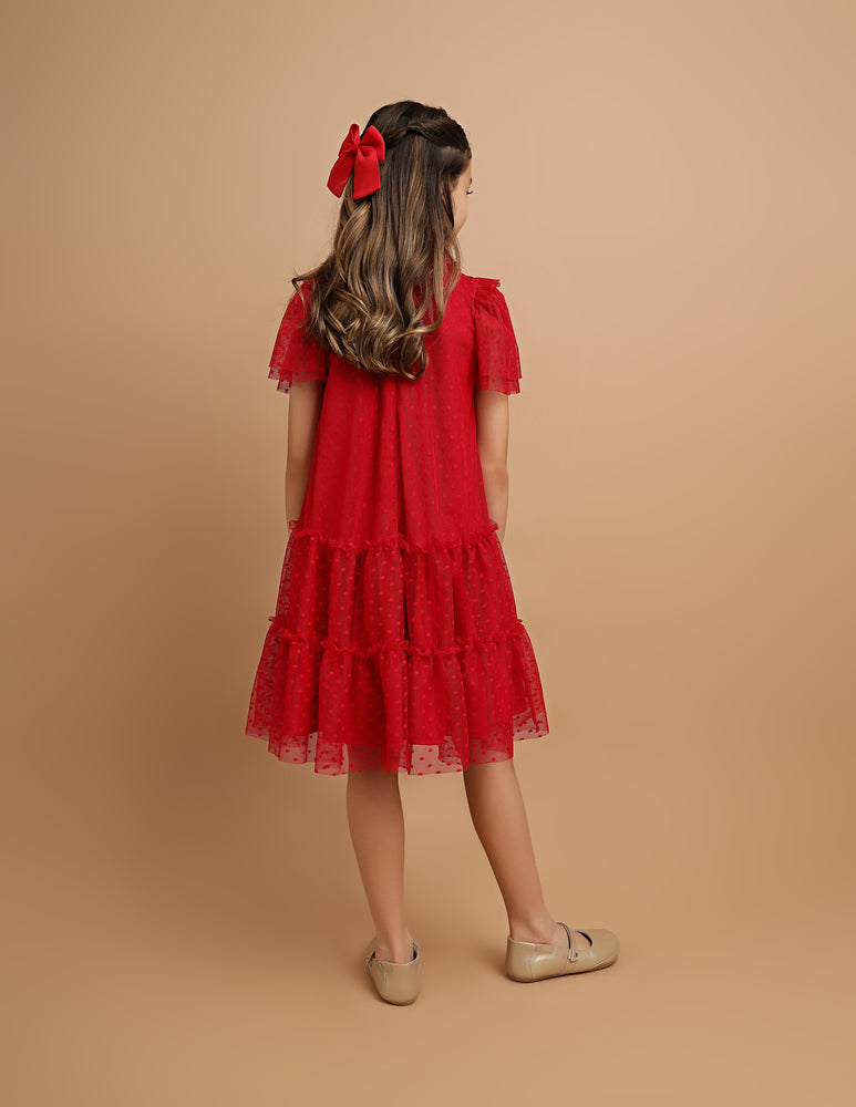 Vestido Infantil Paris Tule Vermelho Natal