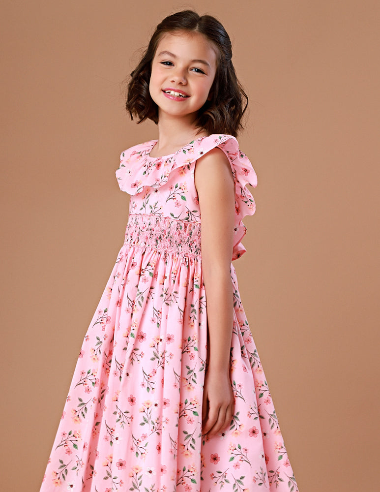 Vestido Infantil Bordado Babado Provence Rosa