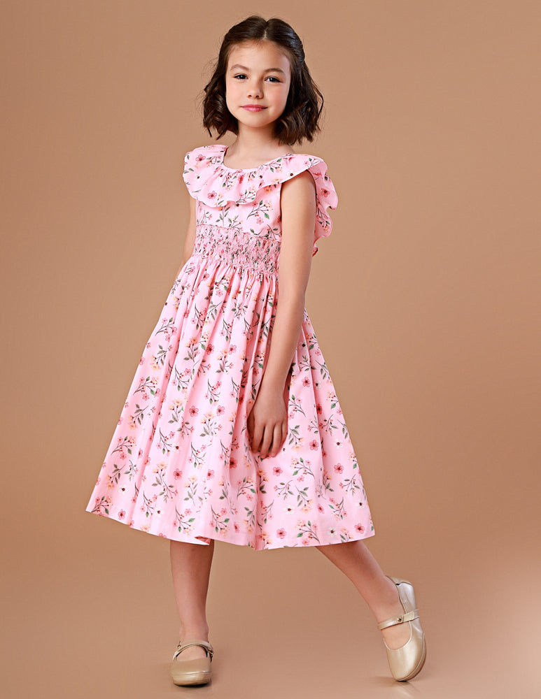 Vestido Infantil Bordado Babado Provence Rosa