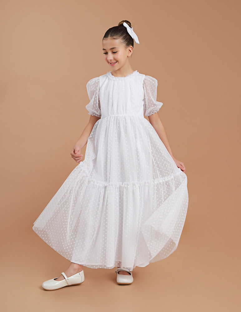 Vestido Infantil Lírio Tule Longo Branco