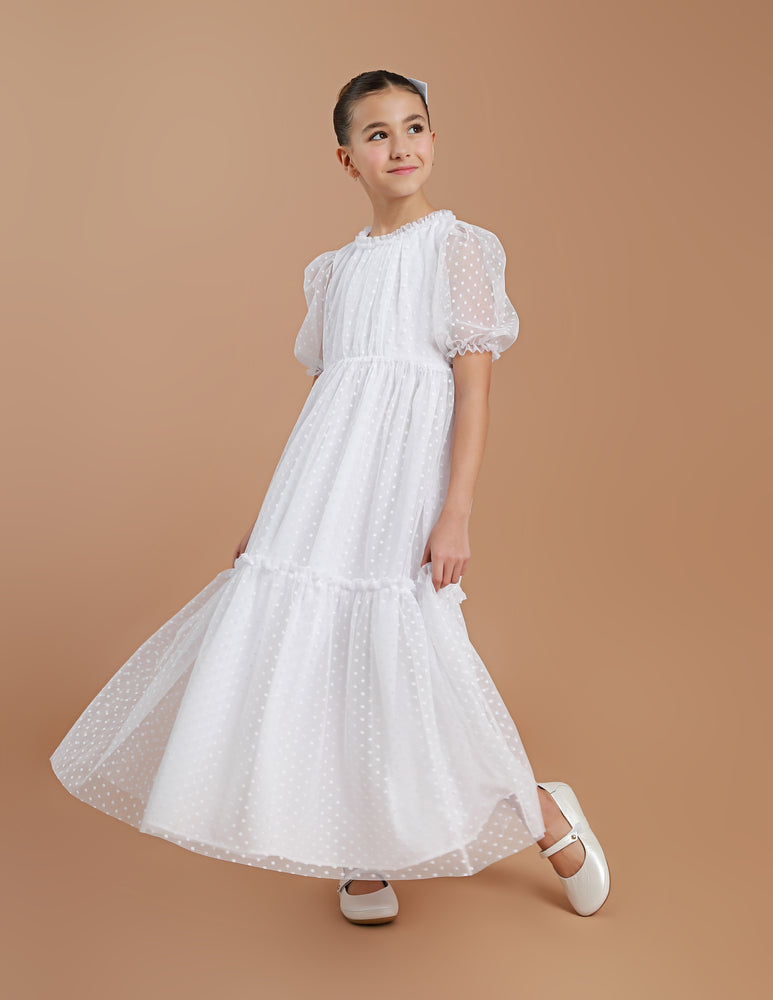 Vestido Infantil Lírio Tule Longo Branco