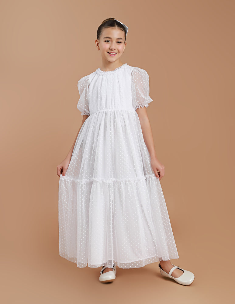Vestido Infantil Lírio Tule Longo Branco