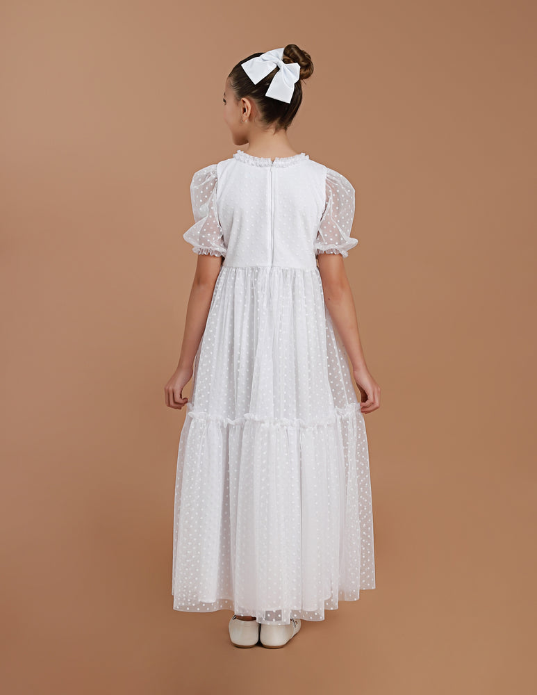 Vestido Infantil Lírio Tule Longo Branco