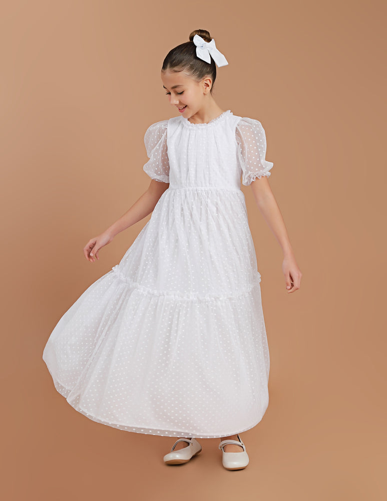 Vestido Infantil Lírio Tule Longo Branco