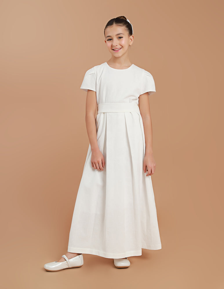 Vestido Infantil Jacquard Prega Sonho Branco