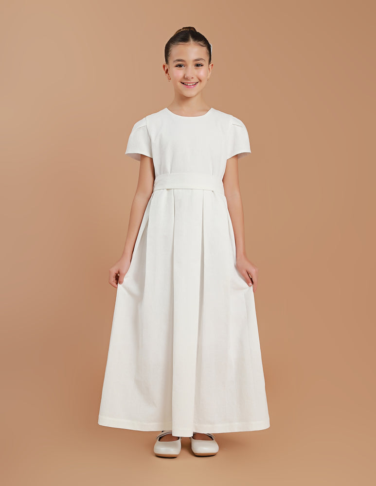 Vestido Infantil Jacquard Prega Sonho Branco