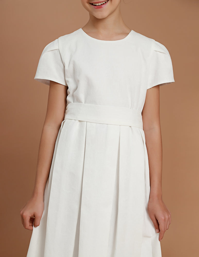 Vestido Infantil Jacquard Prega Sonho Branco