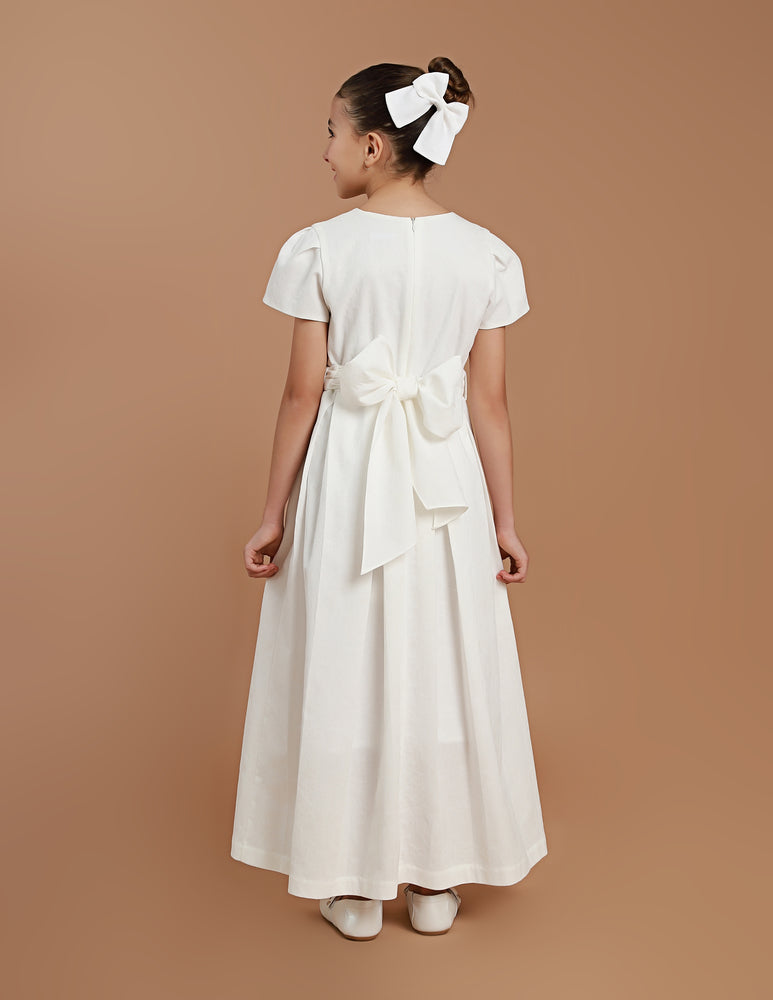 Vestido Infantil Jacquard Prega Sonho Branco