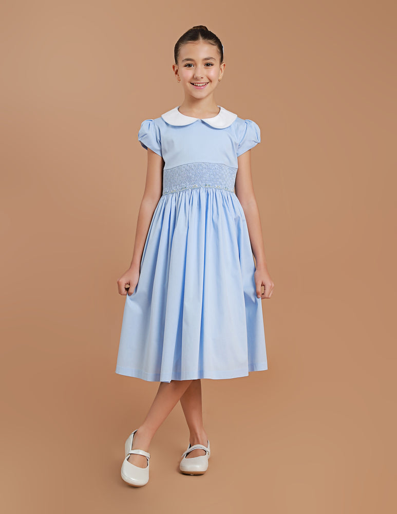 Vestido Bordado Infantil Clara Azul Bebê
