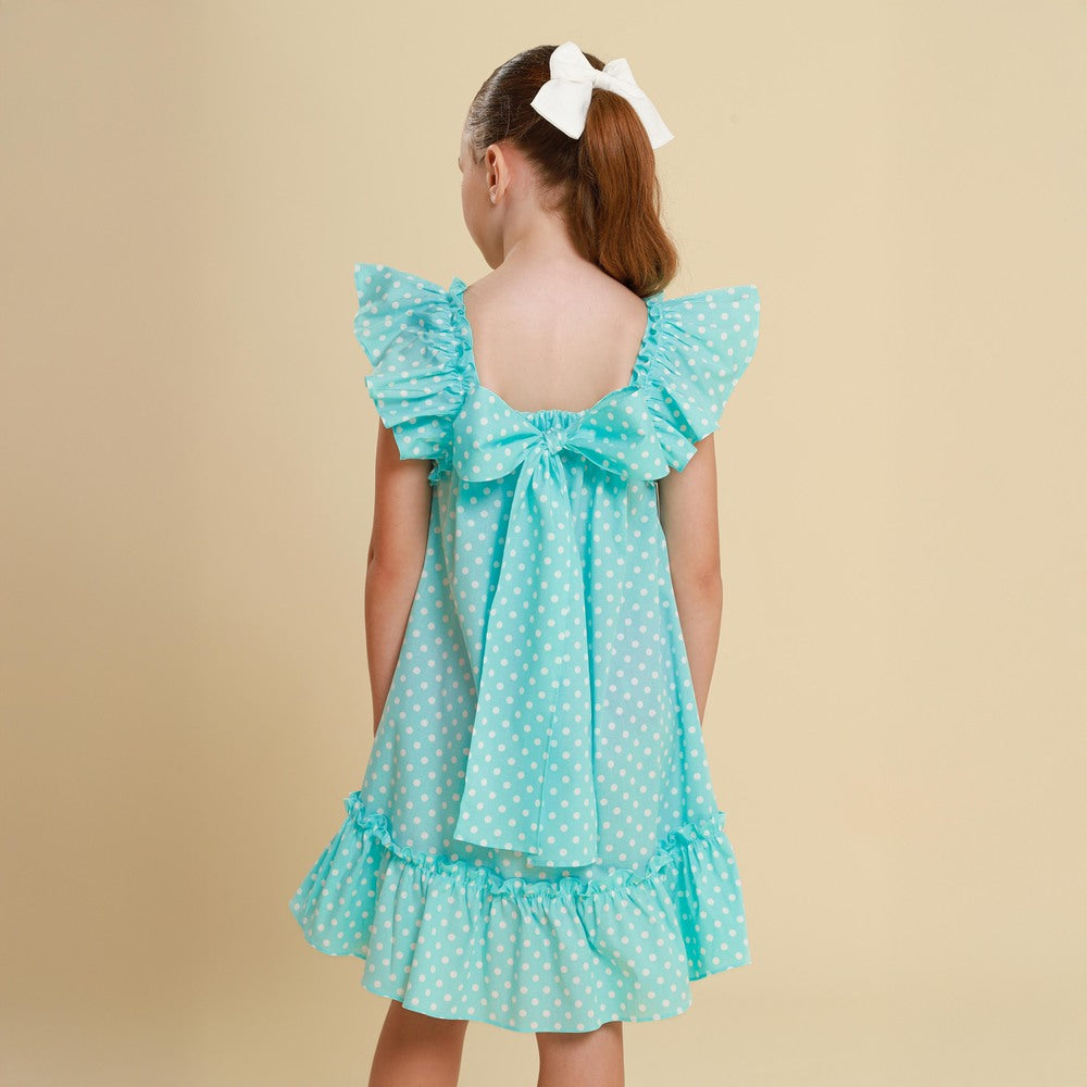 Vestido Infantil Bolonha Poá Azul