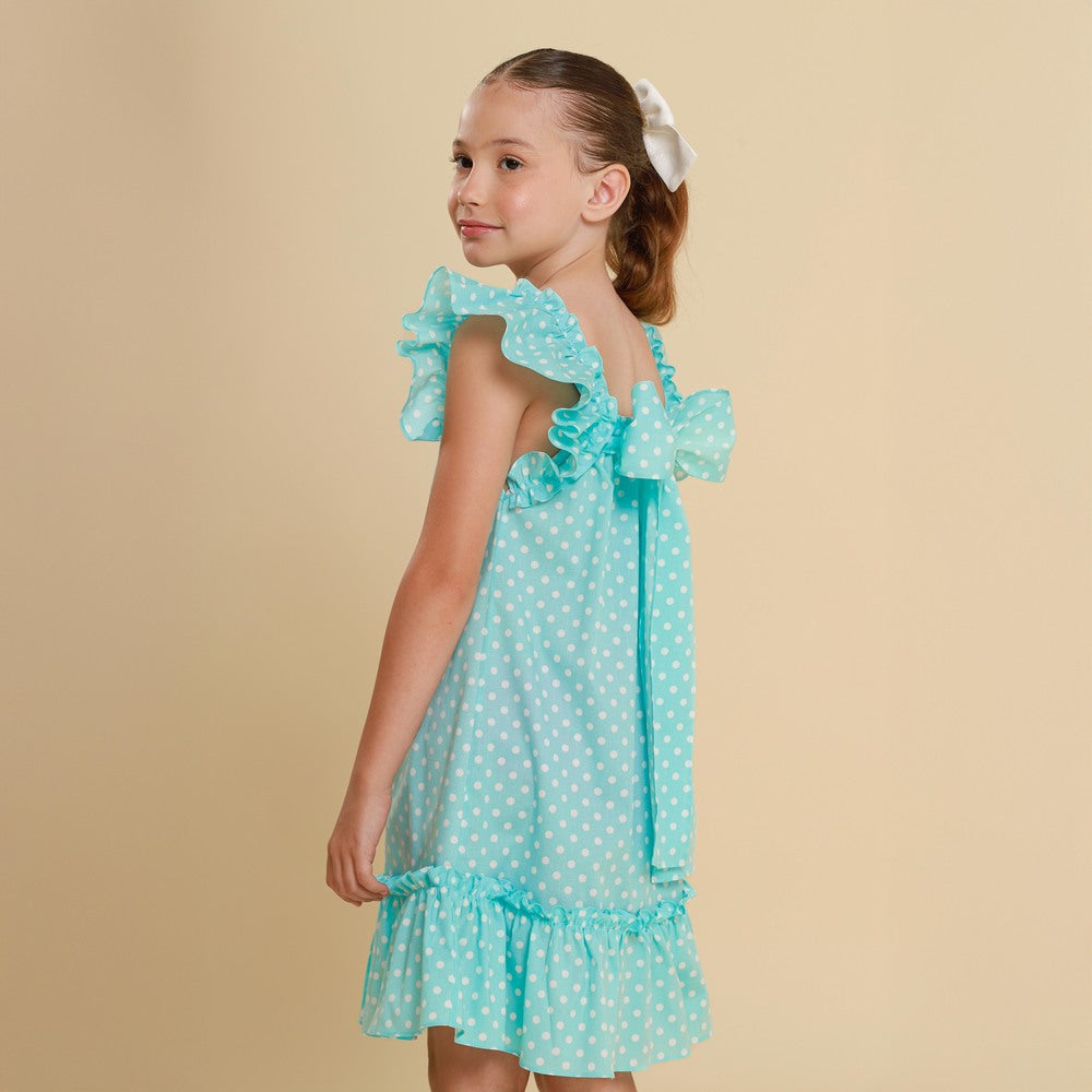 Vestido Infantil Bolonha Poá Azul