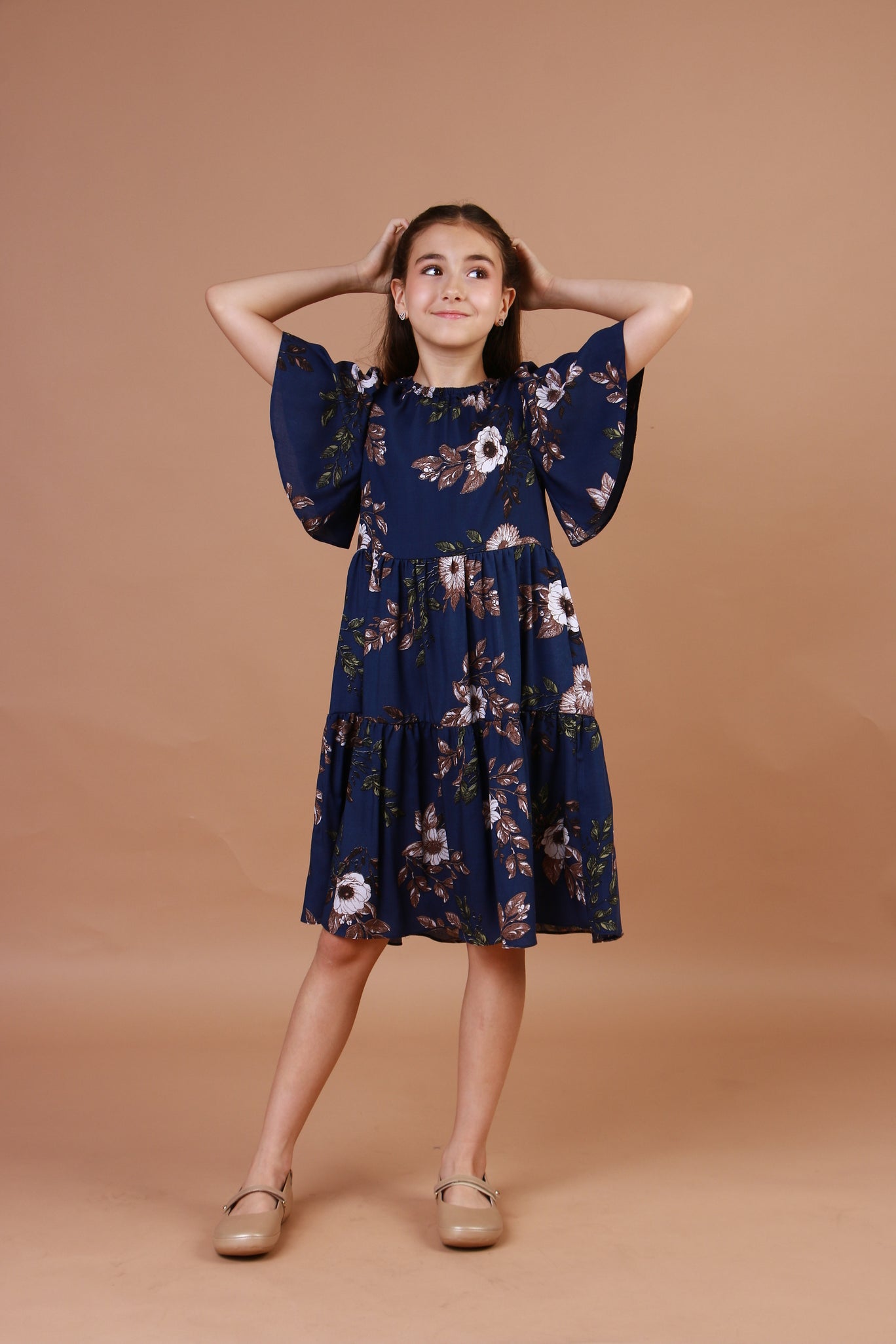 Vestido Infantil Cristal Flores Azul Marinho