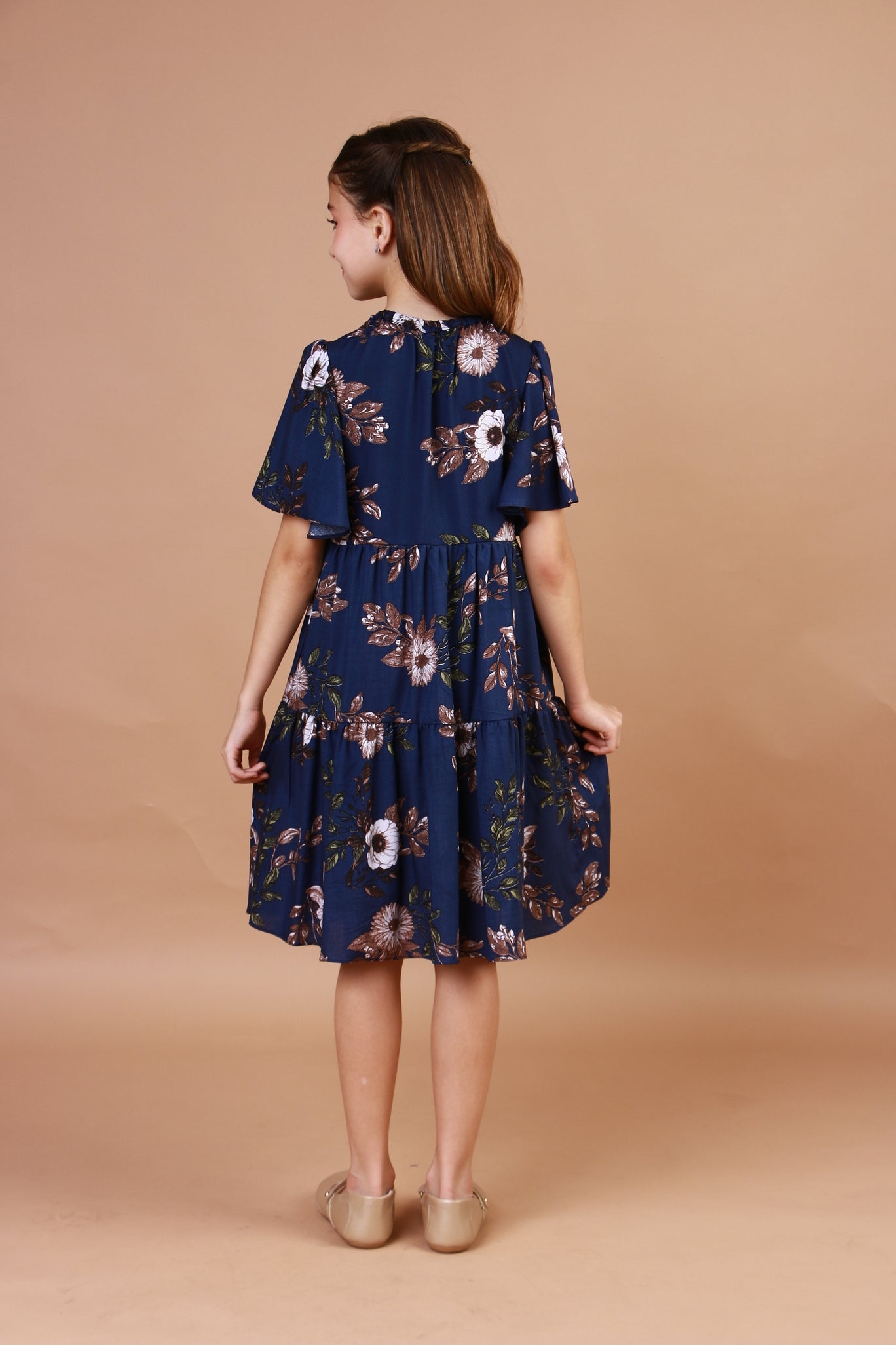 Vestido Infantil Cristal Flores Azul Marinho