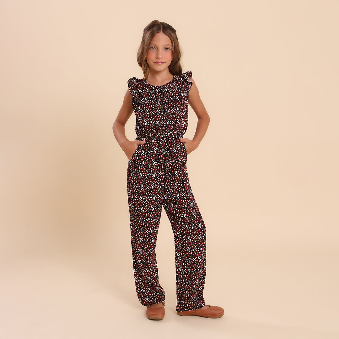 Macacão Infantil Antonella Florzinha Preto