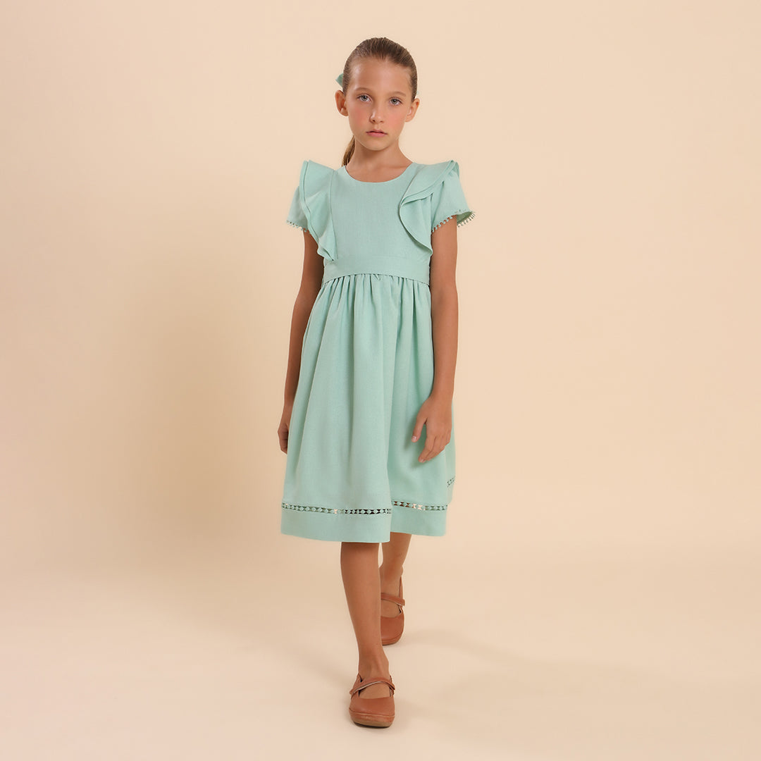 Vestido Infantil Louise Viscolinho Verde Celadon